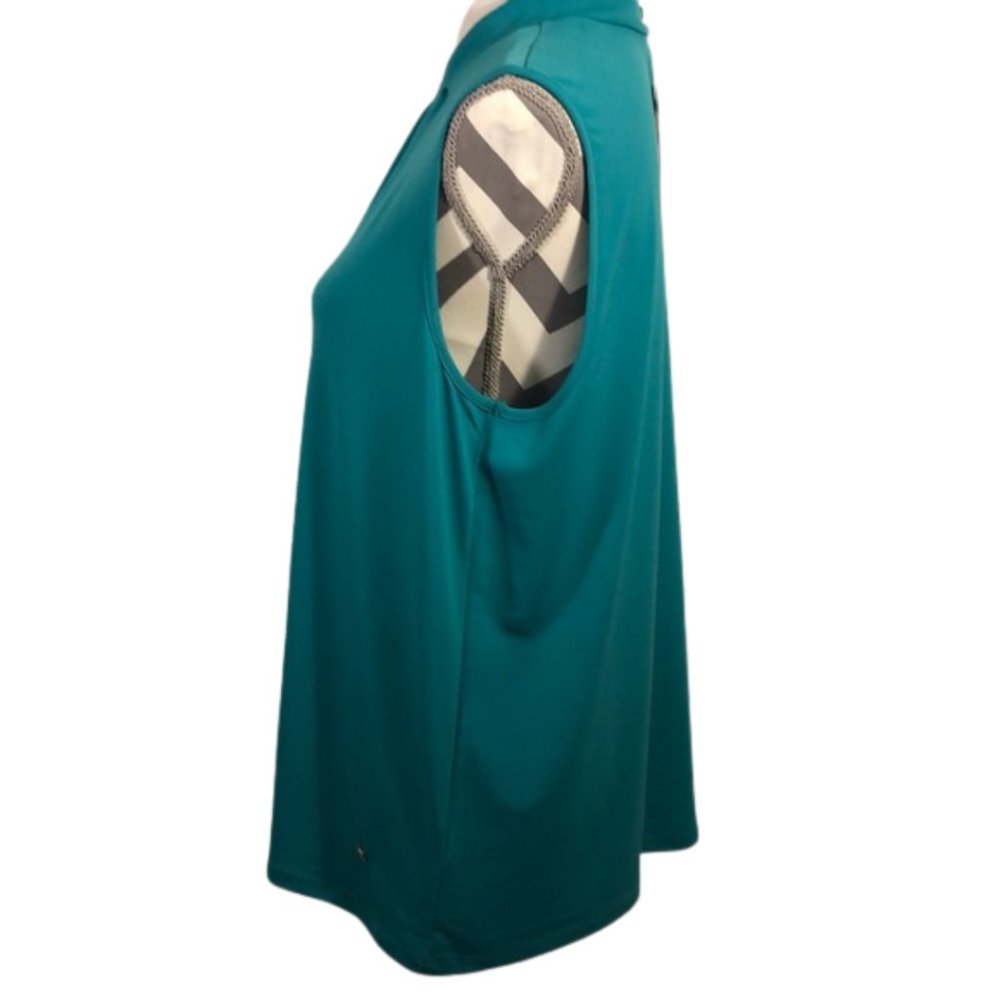 Anne Klein Dark Teal Lapis Sleeveless Blouse with Keyhole Cutout in Front - Picture 2 of 8